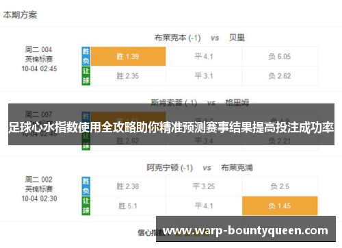 足球心水指数使用全攻略助你精准预测赛事结果提高投注成功率